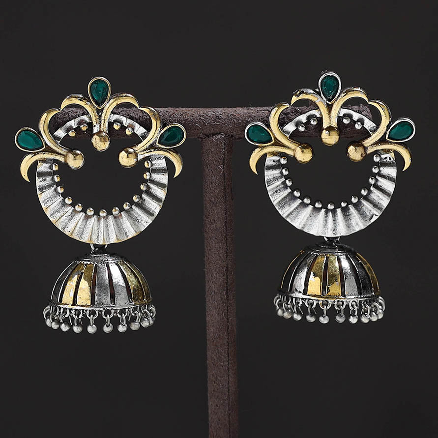 Multicolor - grey - oxidised dual tone stone gs jhumki
