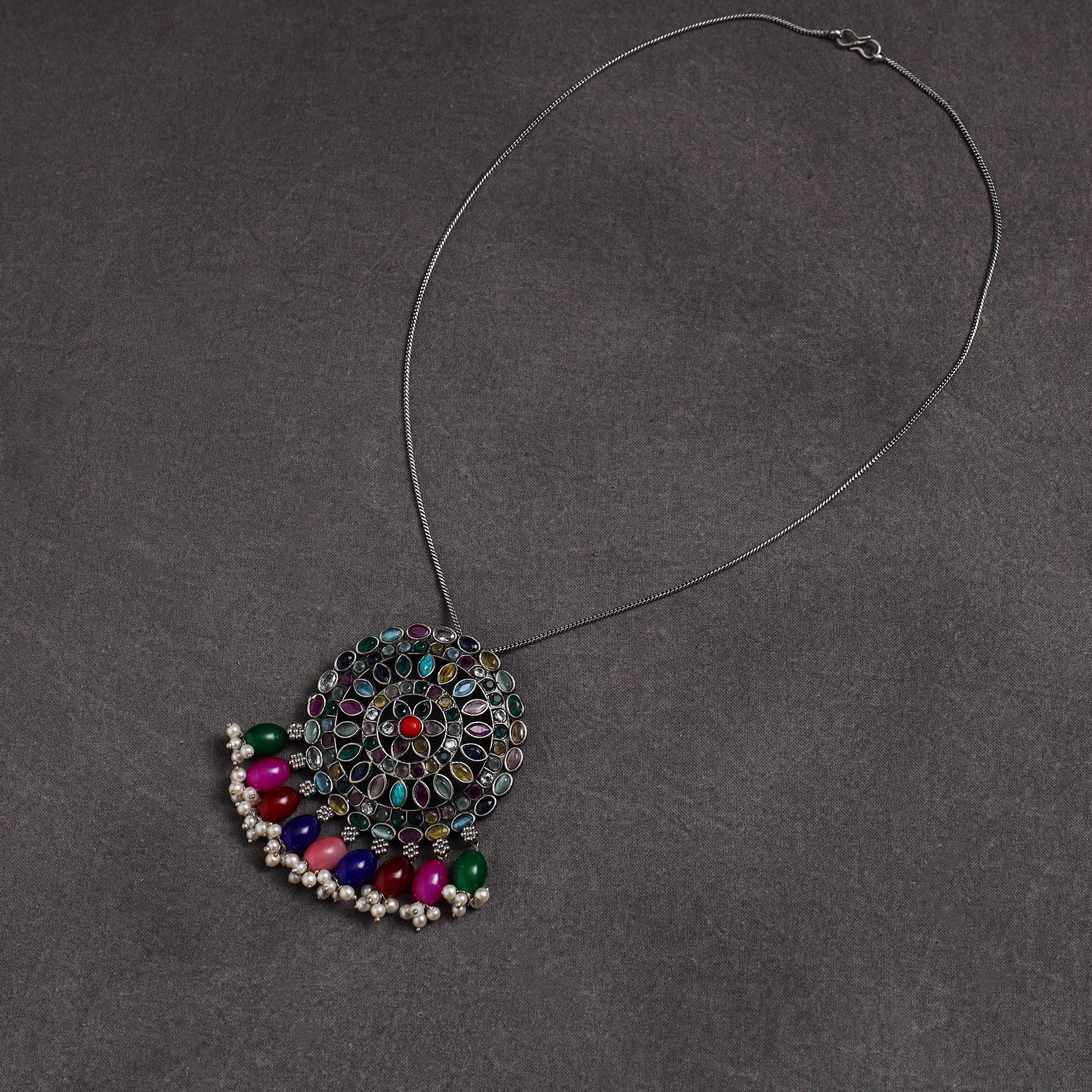 Multicolor - gs stone embedded pendant necklace 17