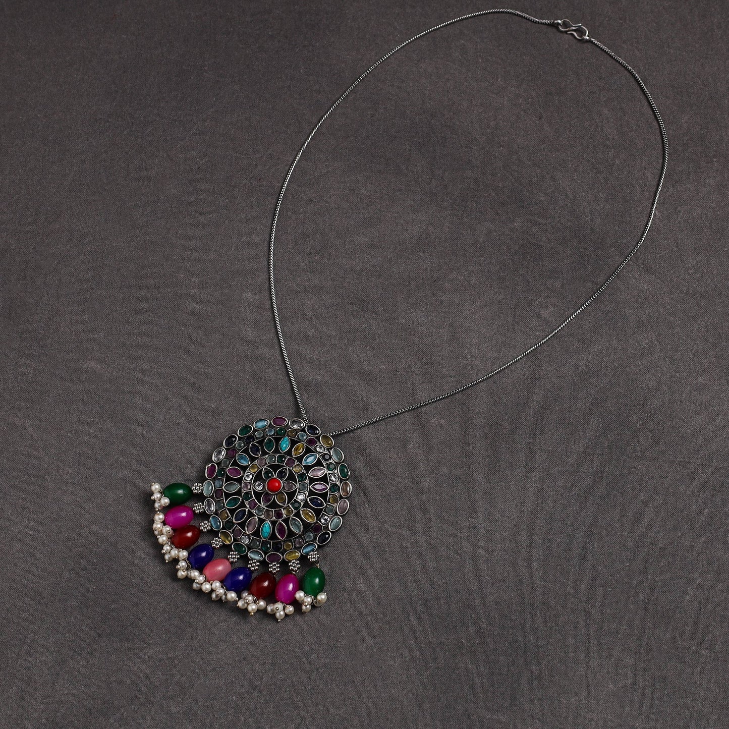 Multicolor - gs stone embedded pendant necklace 17