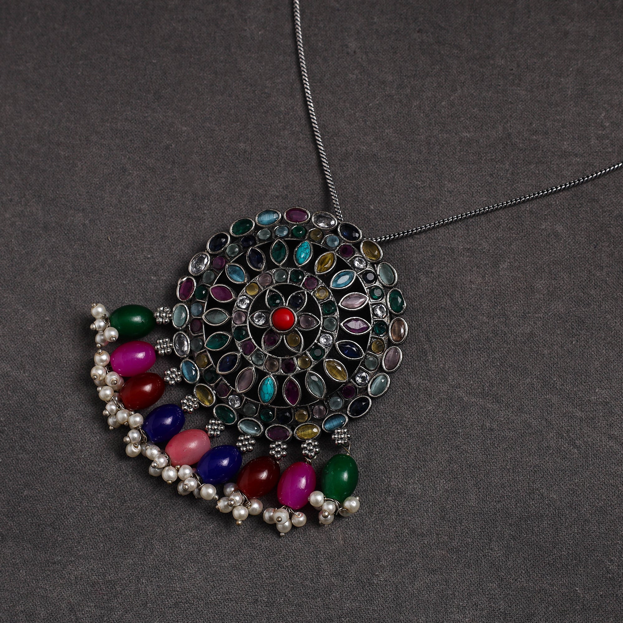 Multicolor - gs stone embedded pendant necklace 17