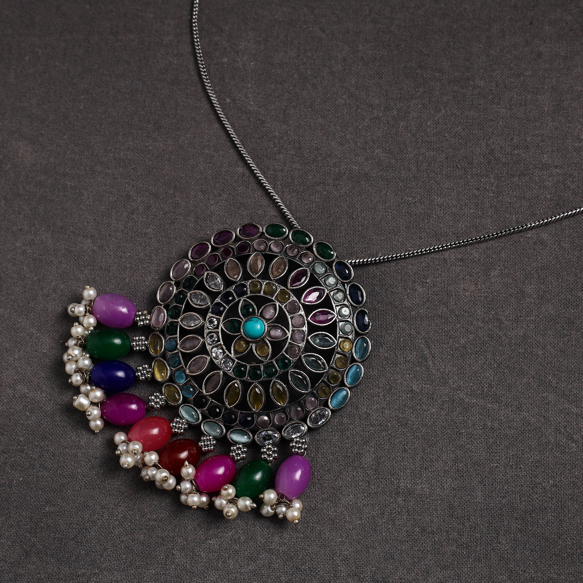 Multicolor - gs stone embedded pendant necklace 22