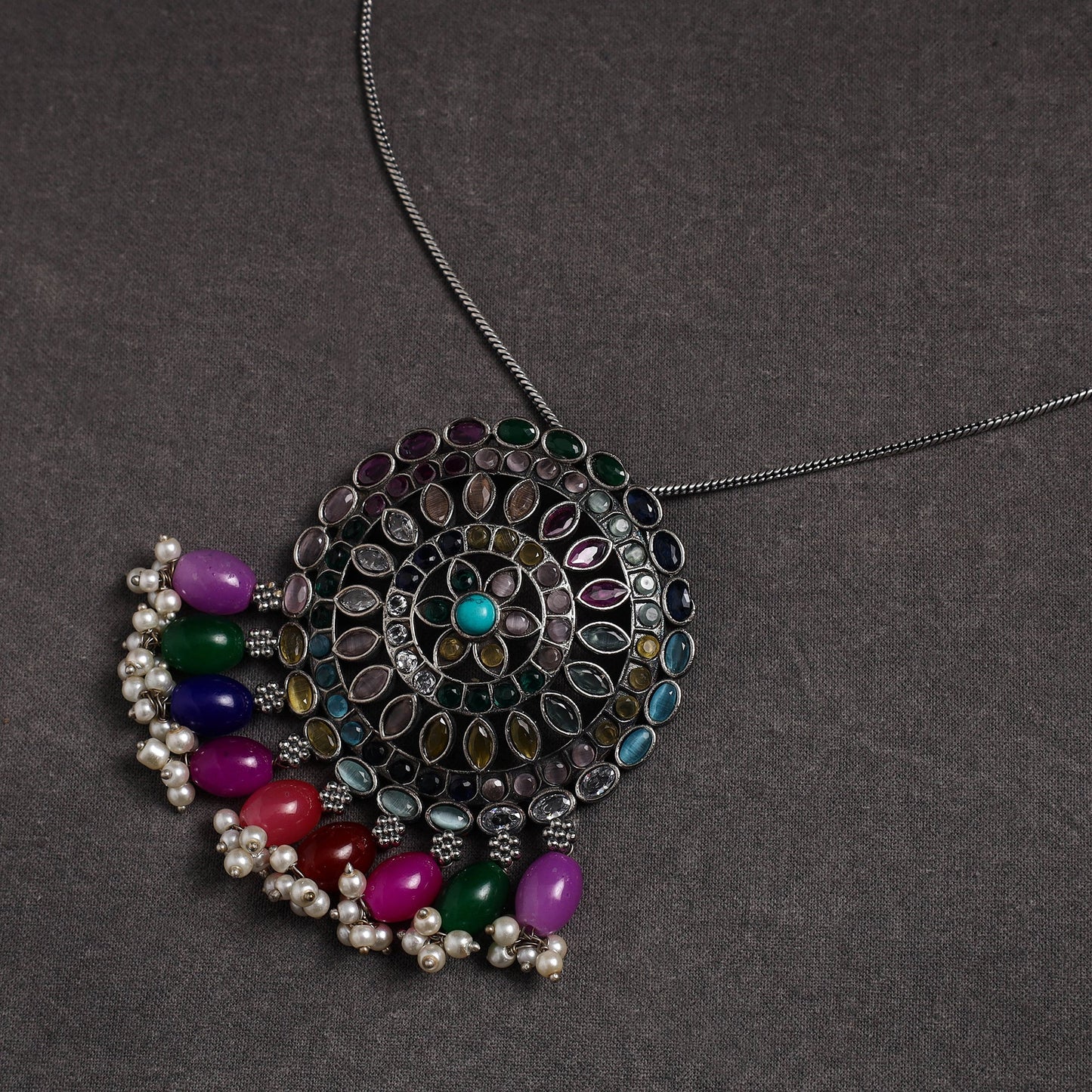 Multicolor - gs stone embedded pendant necklace 22