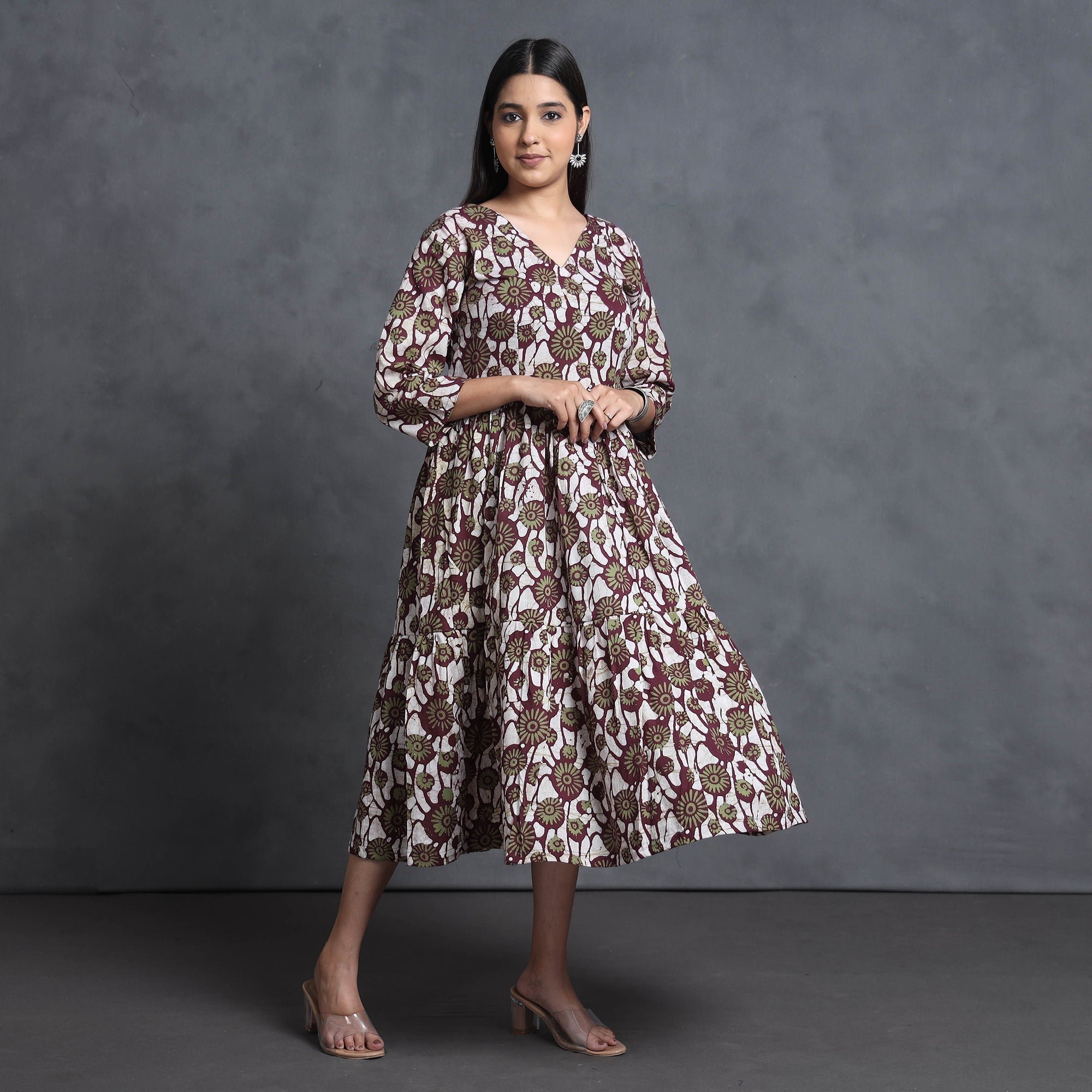 Multicolor - Hand Batik Printed Cotton Flared Gher Dress