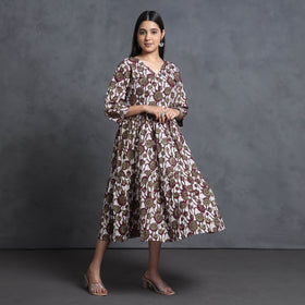 Multicolor - Hand Batik Printed Cotton Flared Gher Dress