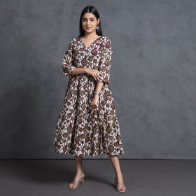 Multicolor - Hand Batik Printed Cotton Flared Gher Dress