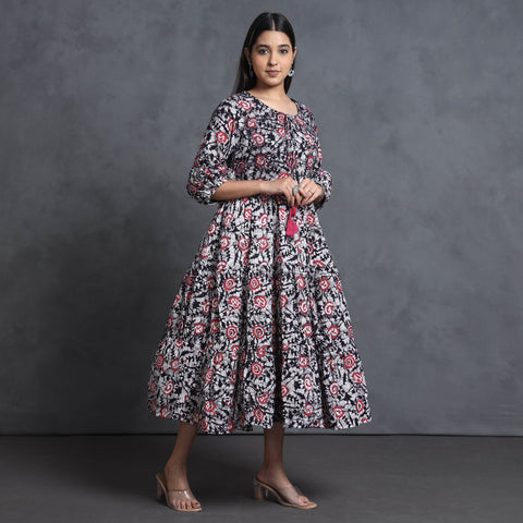 Multicolor - hand batik printed cotton flared gher dress