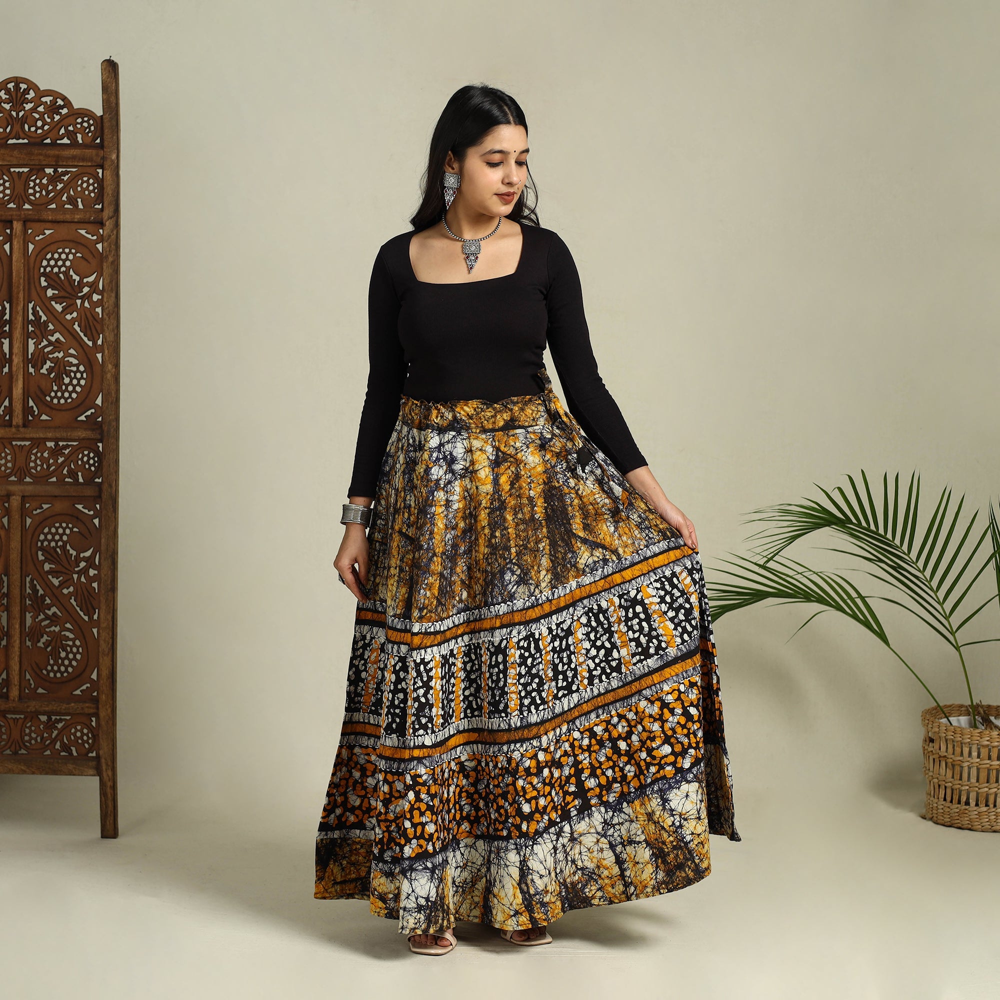 Buy Hand Batik Print Running Stitch Cotton Long Skirt