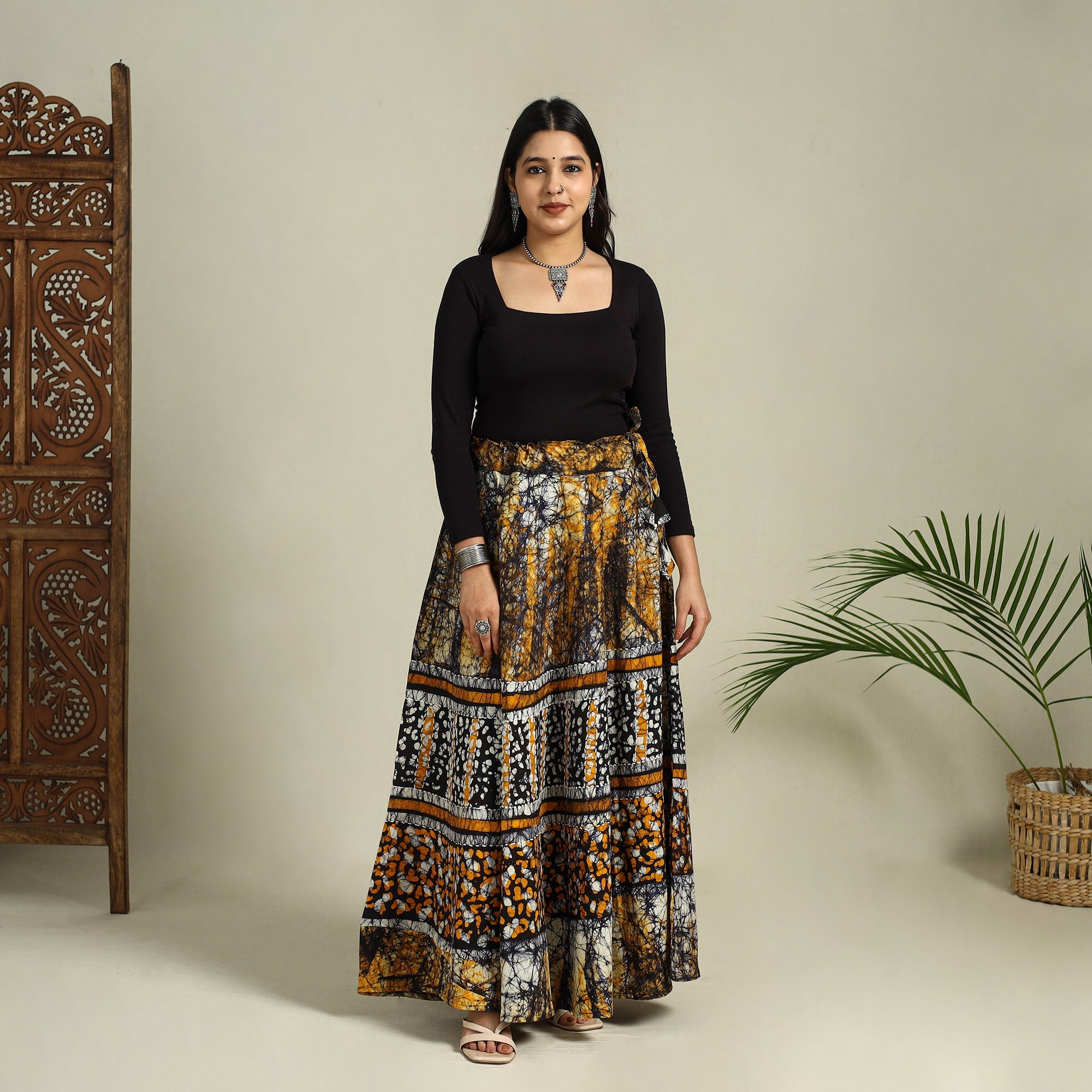 Buy Hand Batik Print Running Stitch Cotton Long Skirt