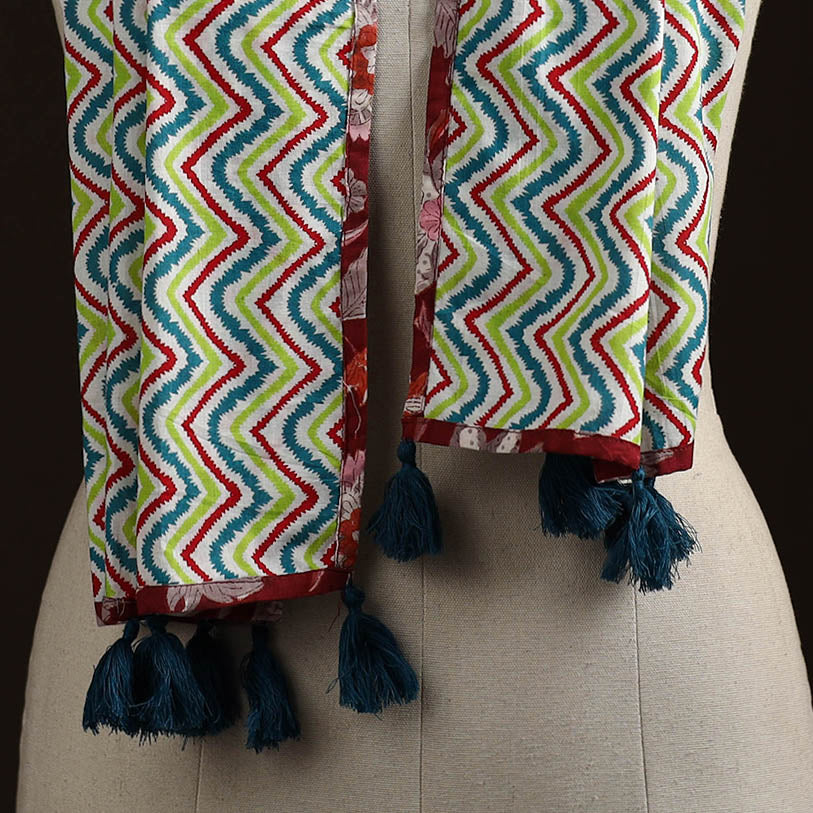 Hand cotton sanganeri stole 23 - handcrafted