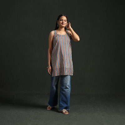 Hand block print natural dyed cotton short ajrakh kurta