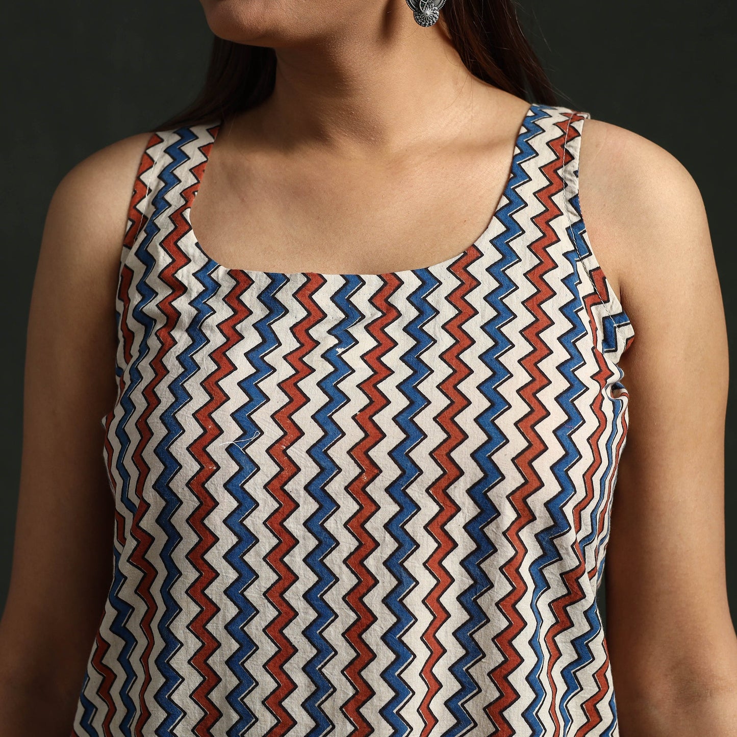 Hand block print natural dyed cotton short ajrakh kurta