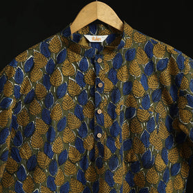 Hand block print natural dyed cotton short bagru kurta
