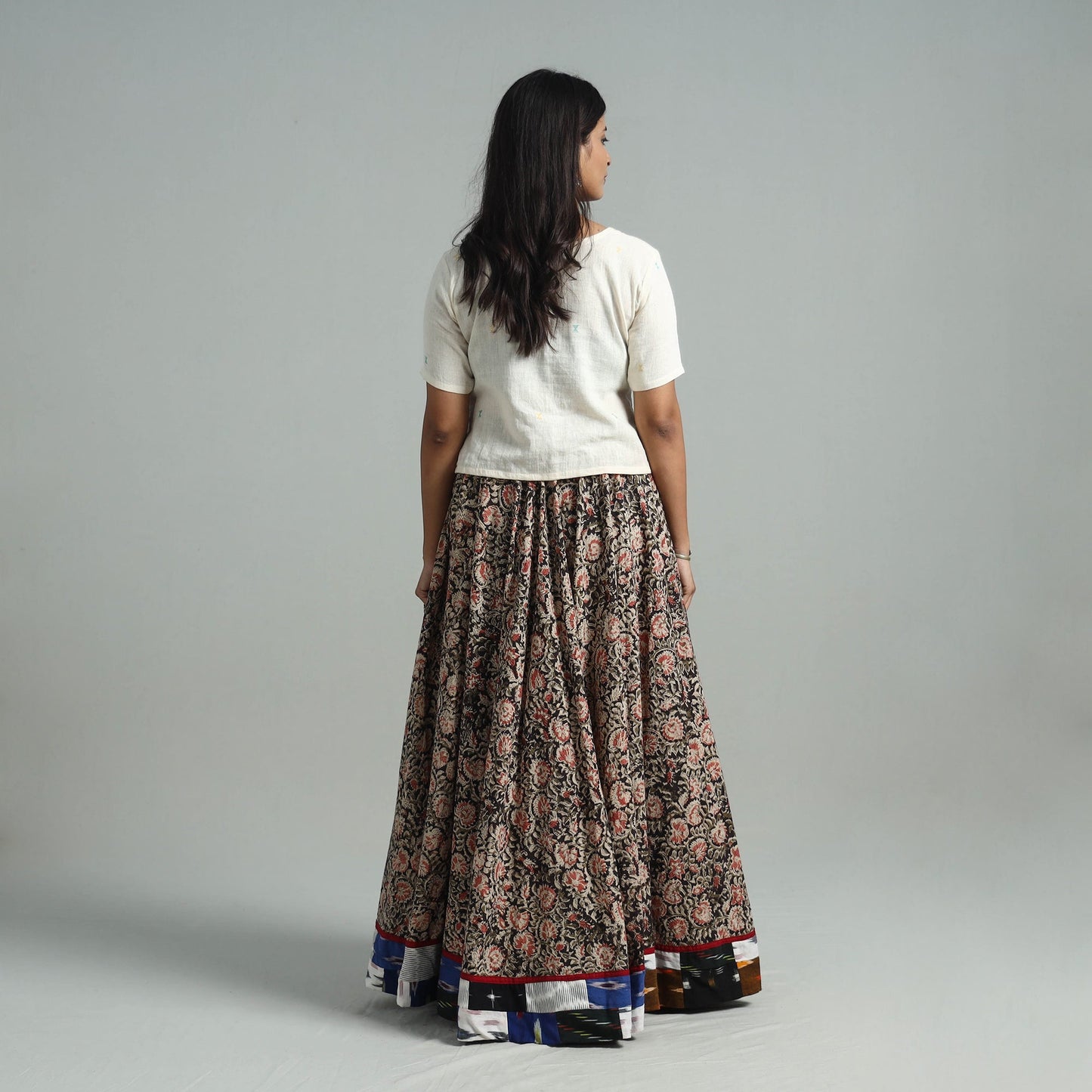 Multicolor - hand printed cotton long kalamkari skirt 16