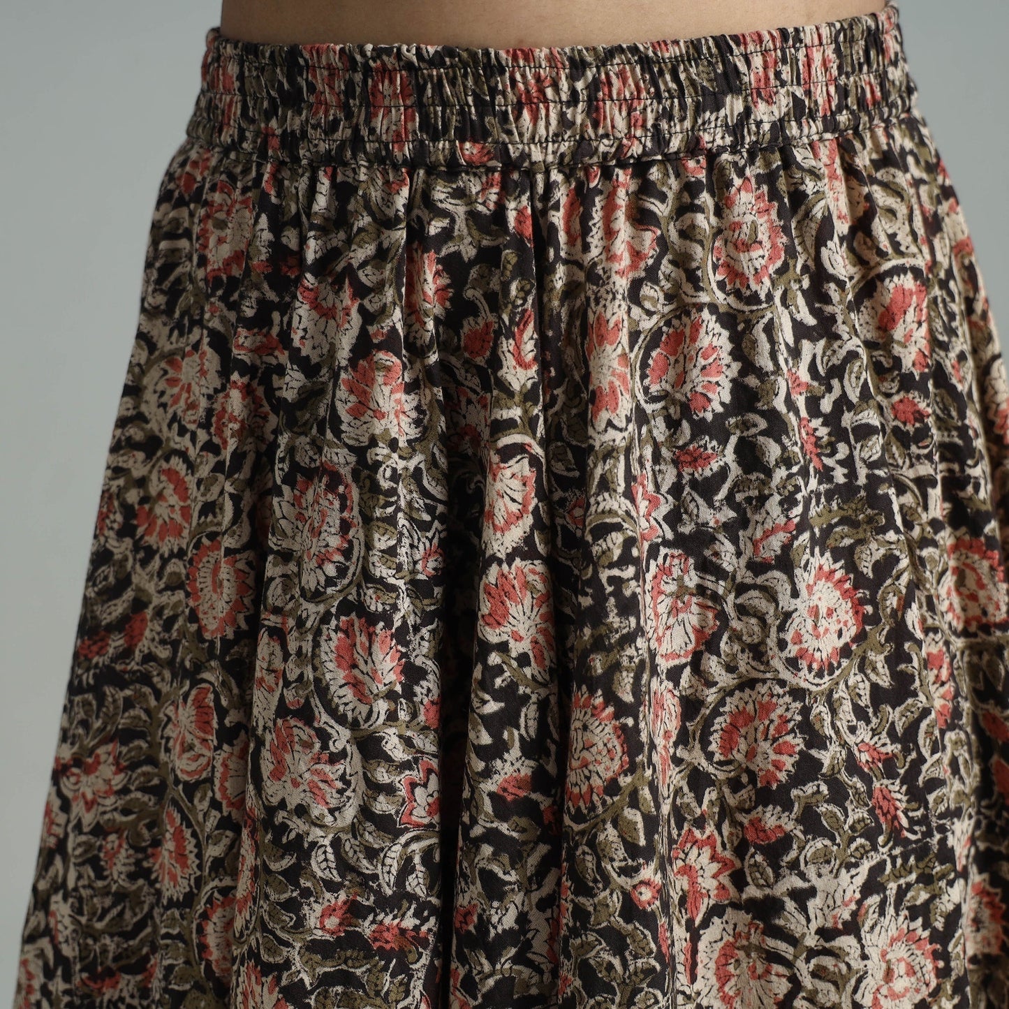 Multicolor - hand printed cotton long kalamkari skirt 16