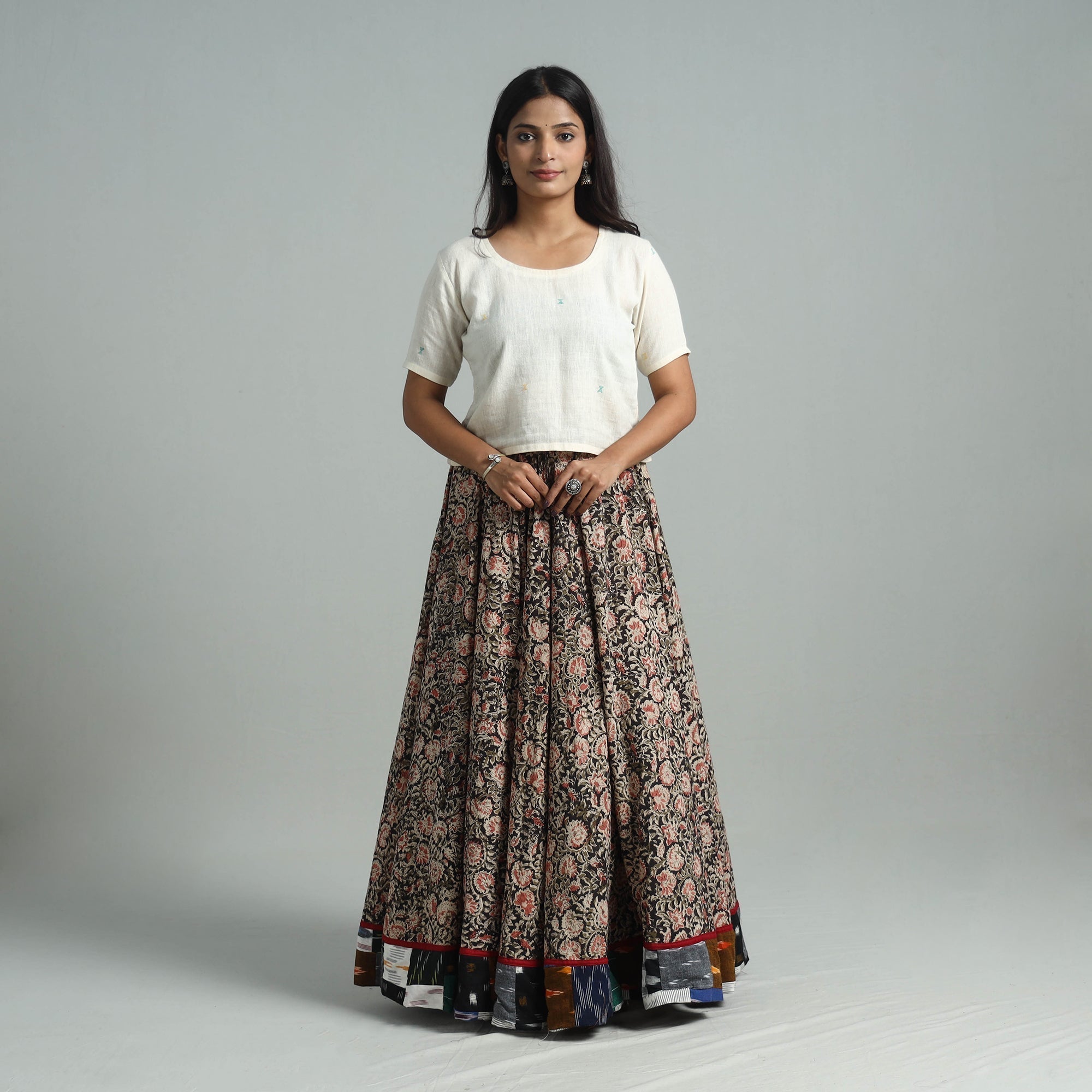 Multicolor - hand printed cotton long kalamkari skirt 16