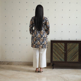 Hand Block Printed Cotton Short Pintuck Bagru Kurta for Women