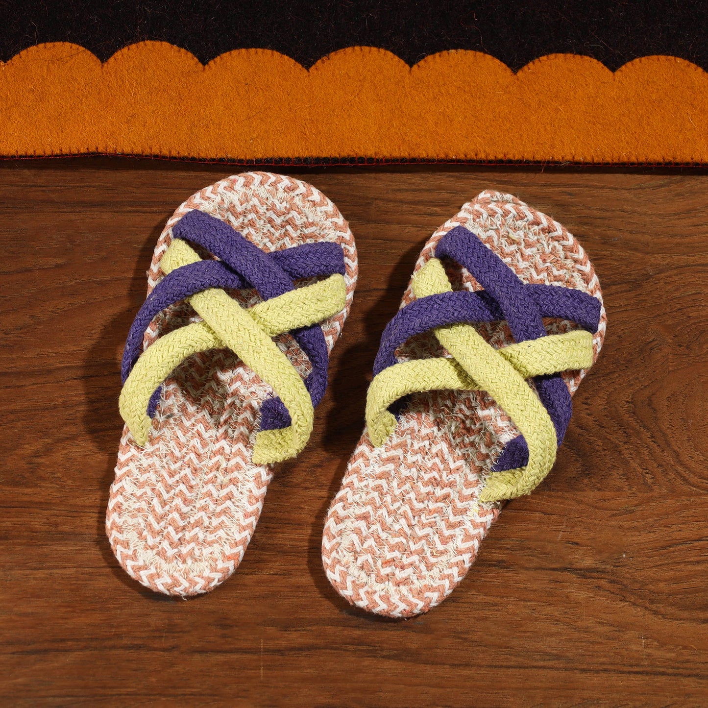 Multicolor Hand Braided Cotton Stitched Home Slipper