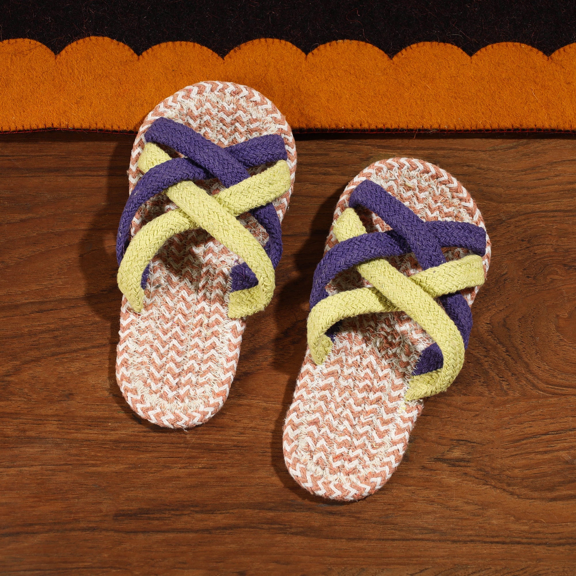 Multicolor Hand Braided Cotton Stitched Home Slipper