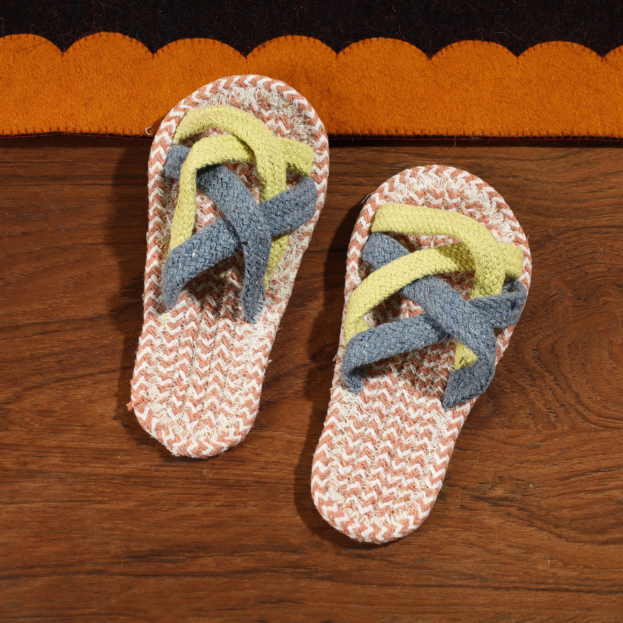 Multicolor Hand Braided Cotton Stitched Home Slipper