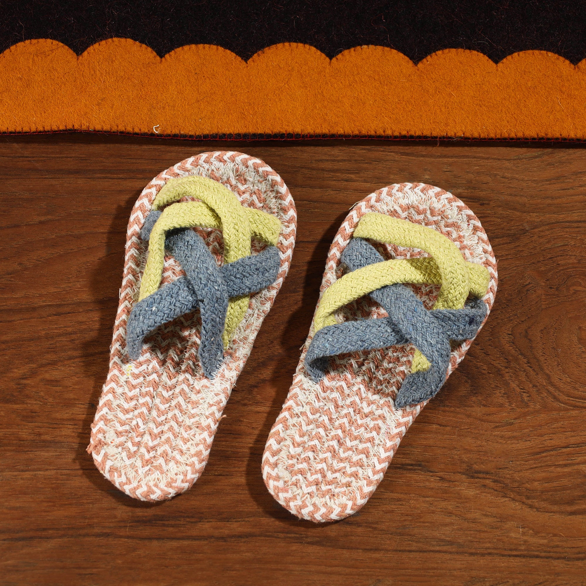 Multicolor Hand Braided Cotton Stitched Home Slipper
