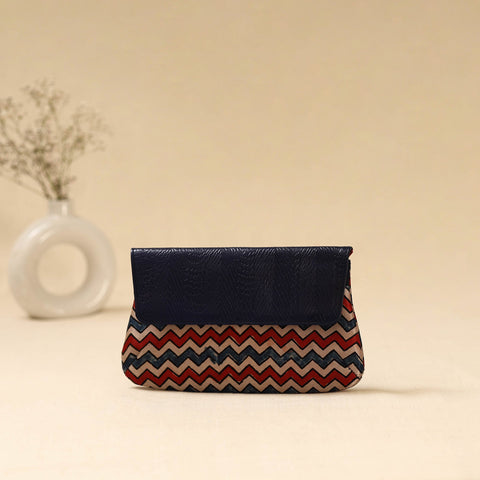 Hand clutch with embossed leather flap 03 - handcrafted