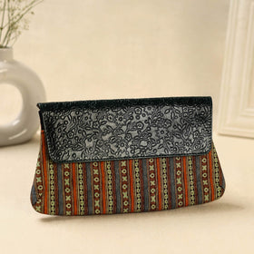 Multicolor Hand Print Clutch with Embossed Leather Flap