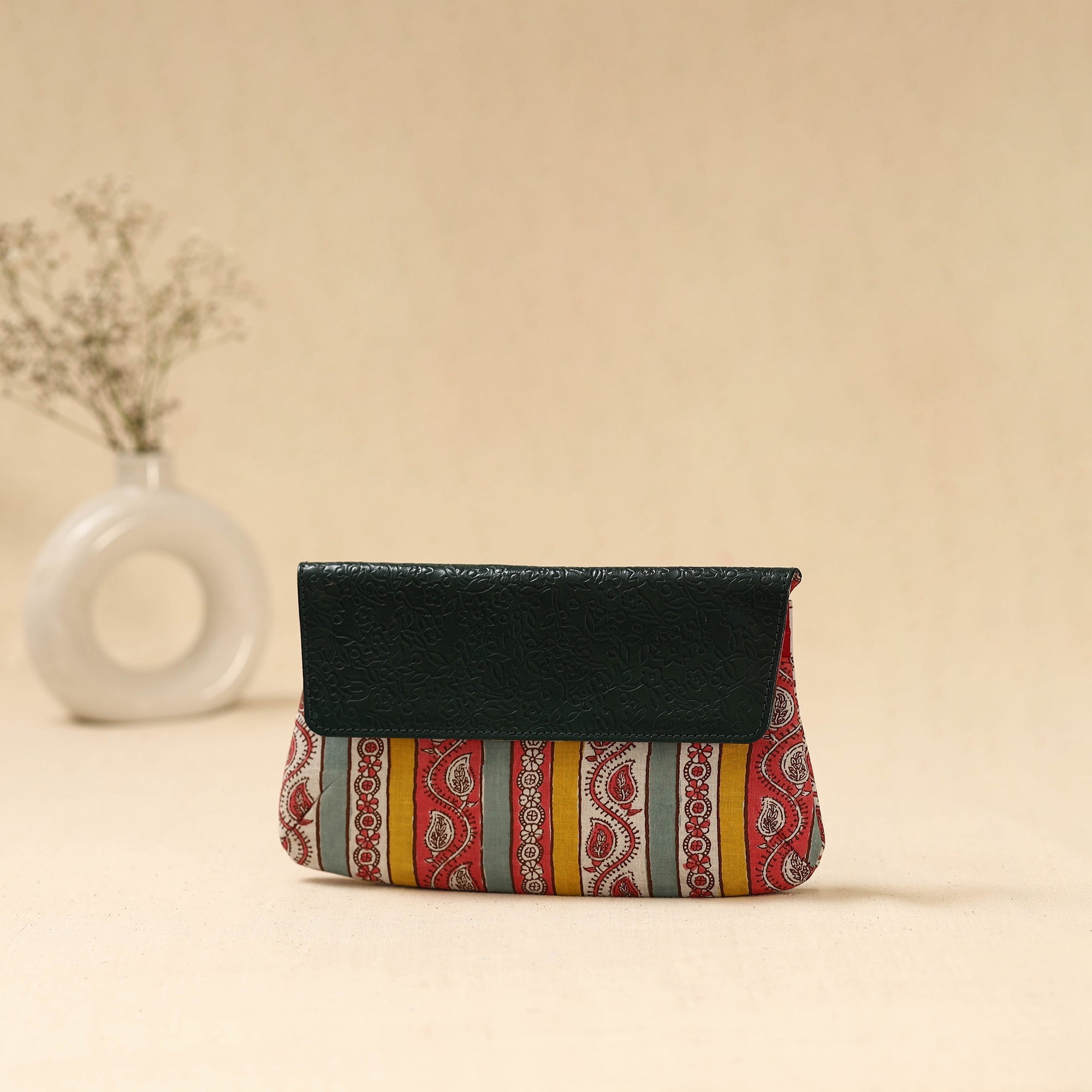 Hand clutch with embossed leather flap 28 - handcrafted