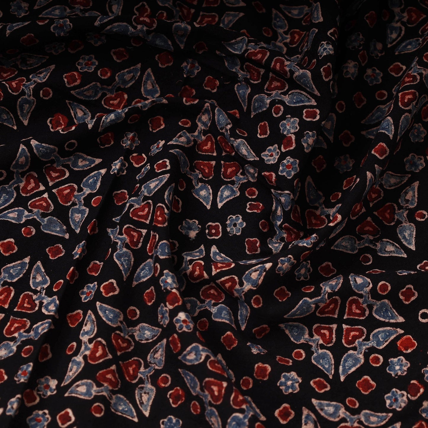 Multicolor Hand Block Print Cotton Ajrakh Fabric