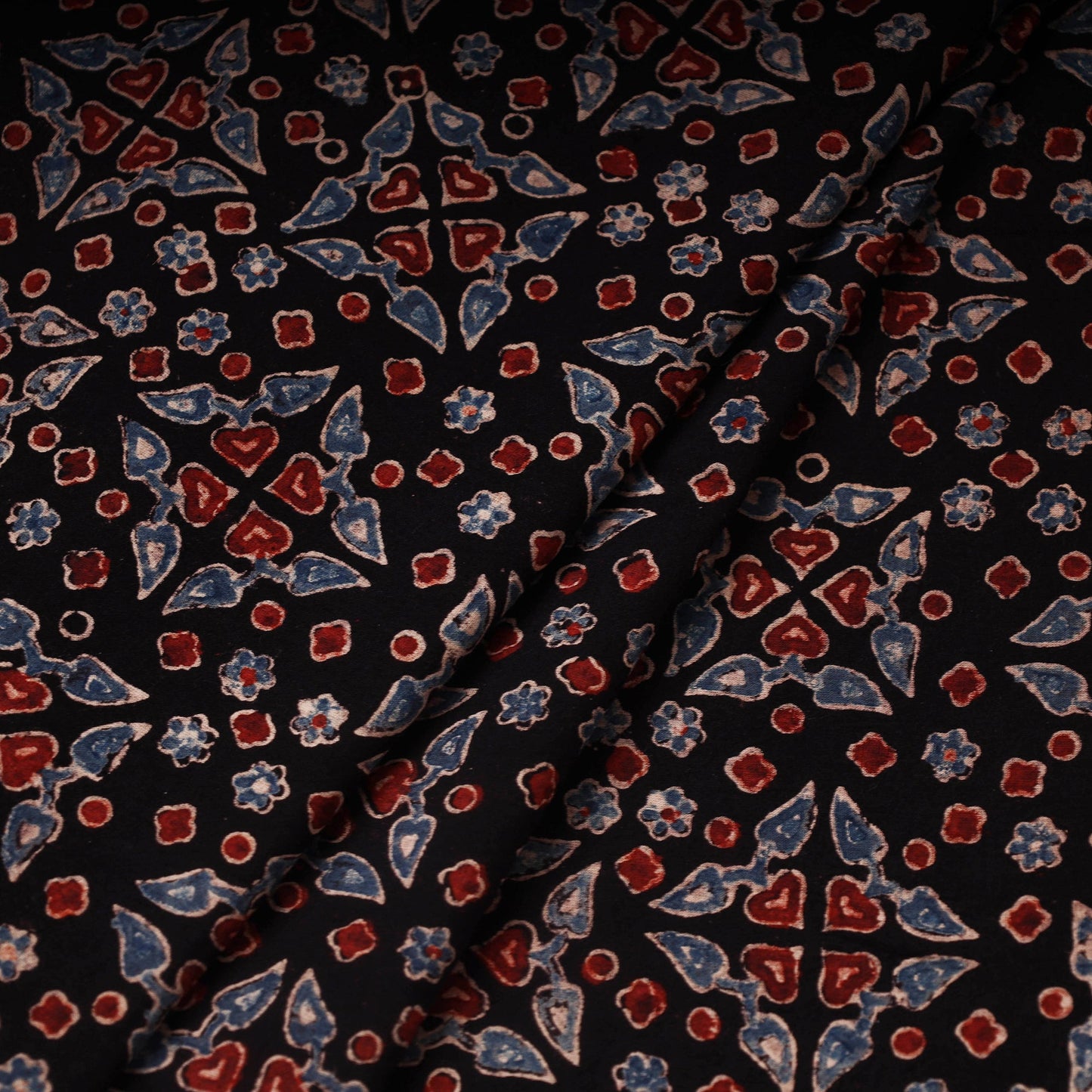 Multicolor Hand Block Print Cotton Ajrakh Fabric