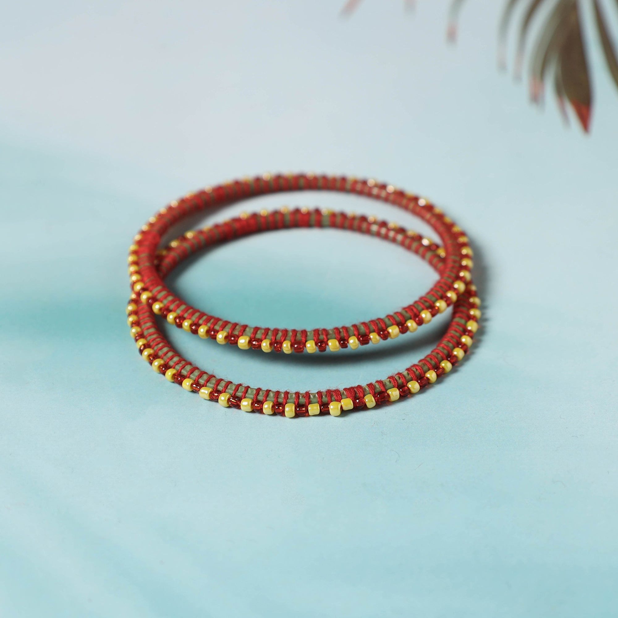  Hand Embroidered Beadwork Bangle (Set of 2) 