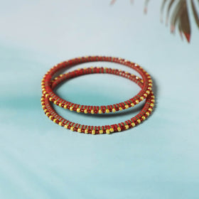  Hand Embroidered Beadwork Bangle (Set of 2) 