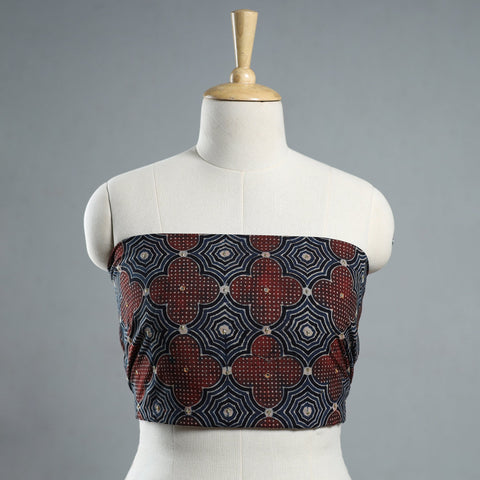 Multicolor - Hand Embroidered Ajrakh Cotton Blouse Piece 02