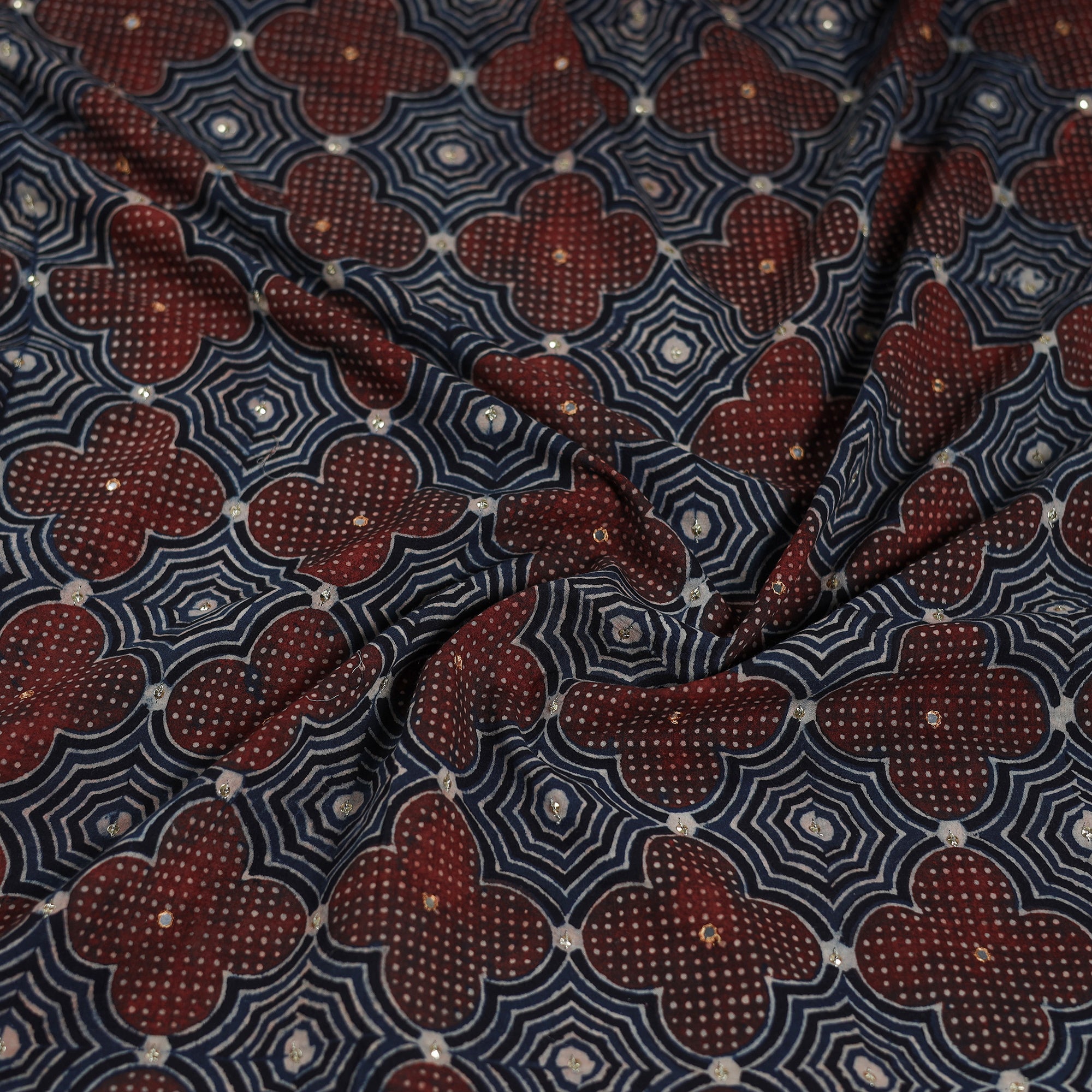 Multicolor - Hand Embroidered Ajrakh Cotton Blouse Piece 02