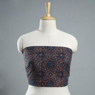 Multicolor - Hand Embroidered Ajrakh Cotton Blouse Piece 07