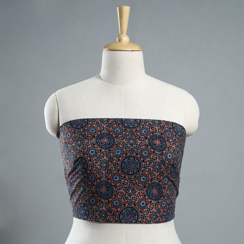 Multicolor - Hand Embroidered Ajrakh Cotton Blouse Piece 07