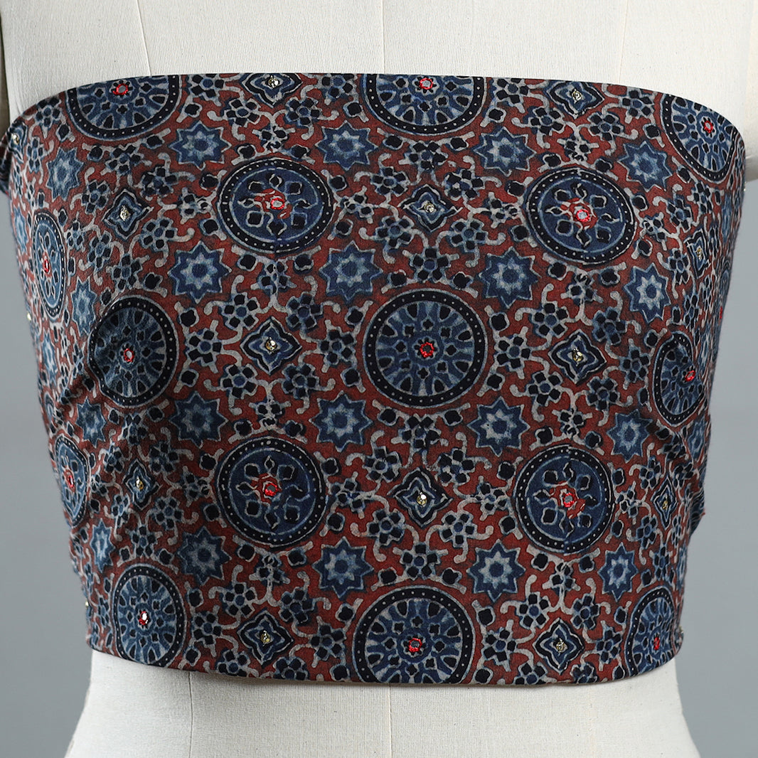 Multicolor - Hand Embroidered Ajrakh Cotton Blouse Piece 07