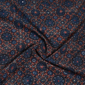 Multicolor - Hand Embroidered Ajrakh Cotton Blouse Piece 07