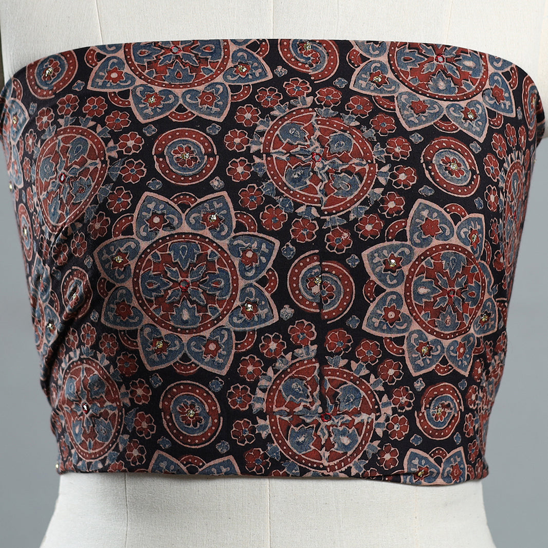 Multicolor - Hand Embroidered Ajrakh Cotton Blouse Piece 09