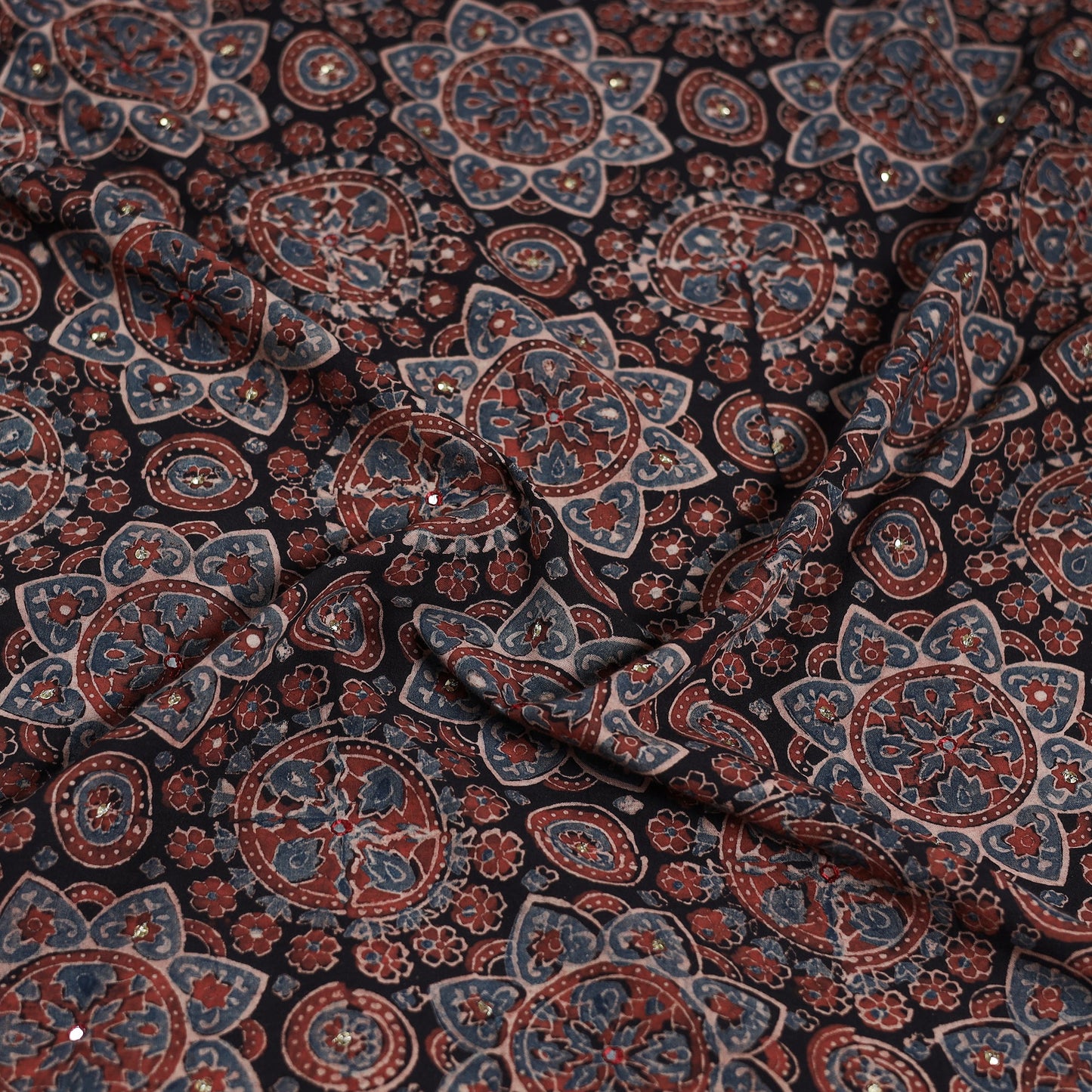 Multicolor - Hand Embroidered Ajrakh Cotton Blouse Piece 09