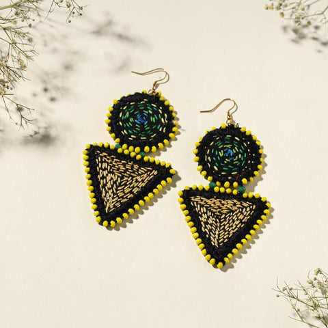  Hand Embroidered Fabart Beadwork Earrings by Rangila Dhaga 
