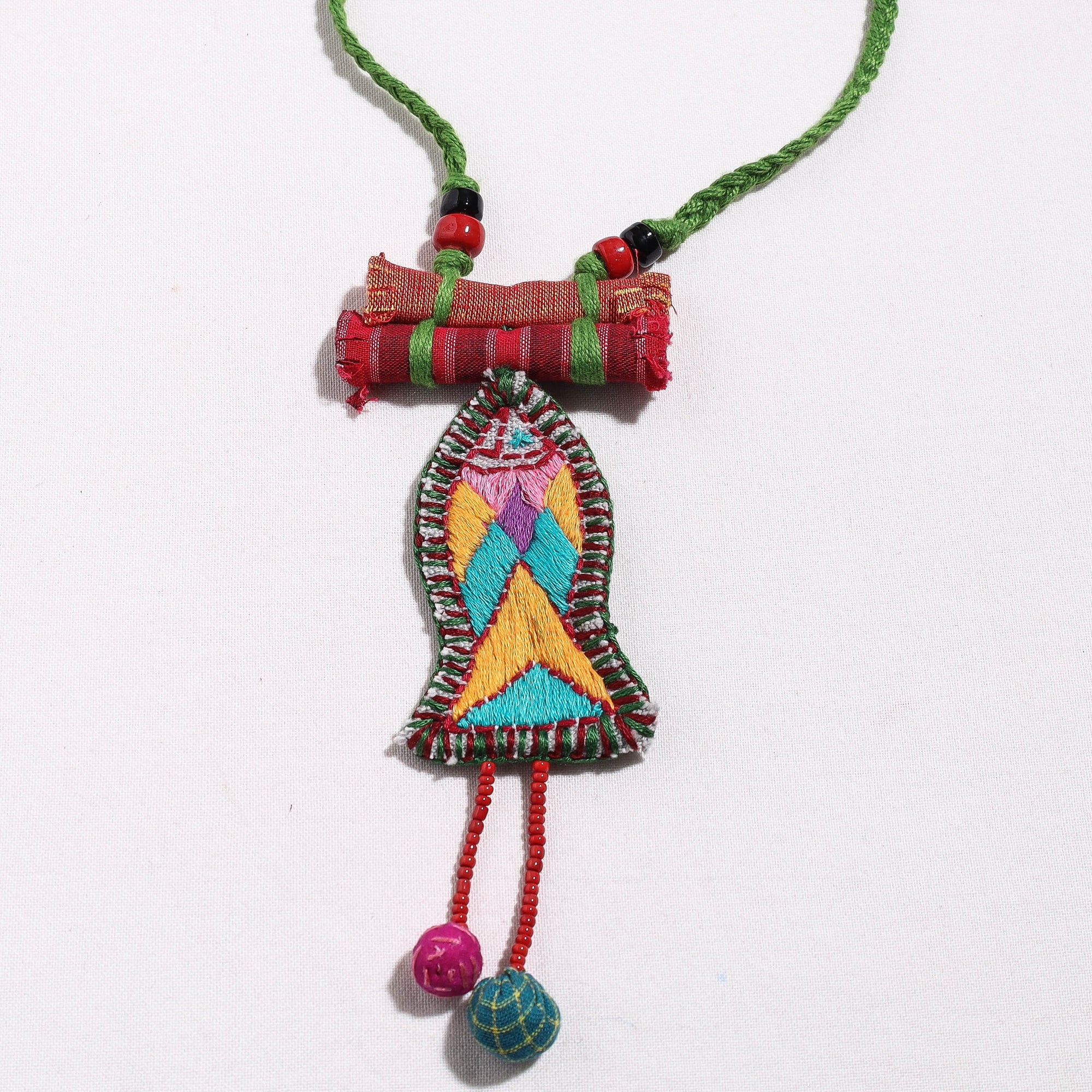  Hand Embroidered Fabart Necklace with Beadwork by Rangila Dhaga Online at iTokri.com