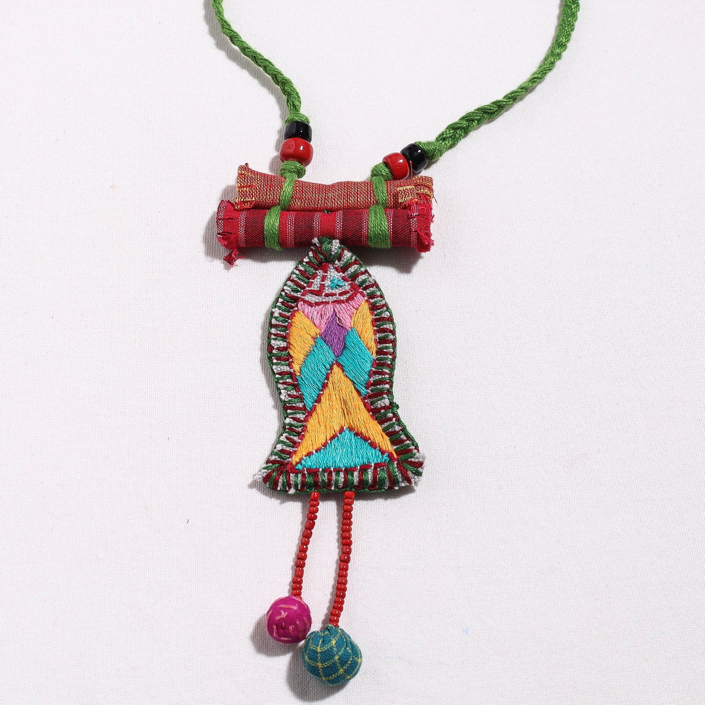  Hand Embroidered Fabart Necklace with Beadwork by Rangila Dhaga Online at iTokri.com