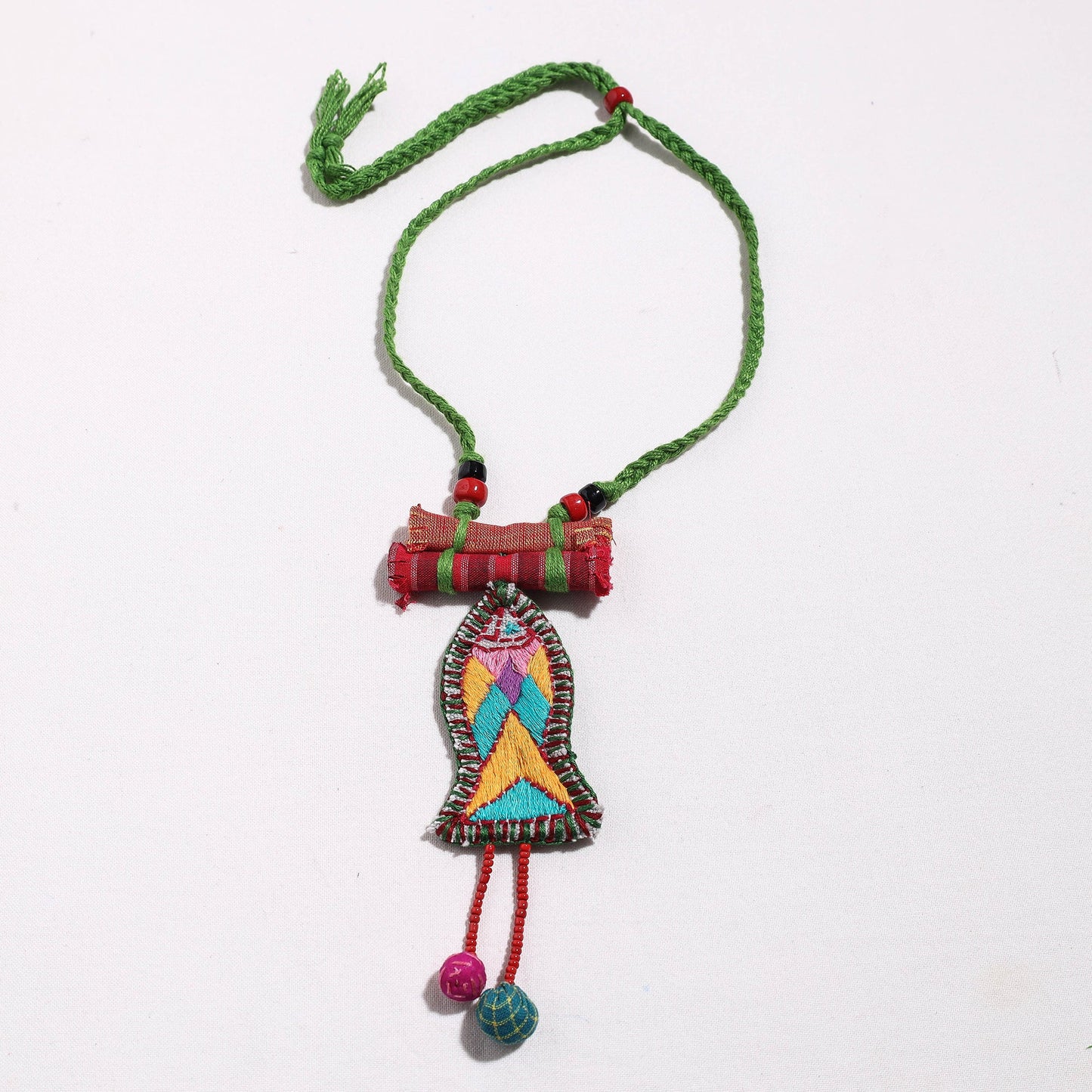  Hand Embroidered Fabart Necklace with Beadwork by Rangila Dhaga Online at iTokri.com