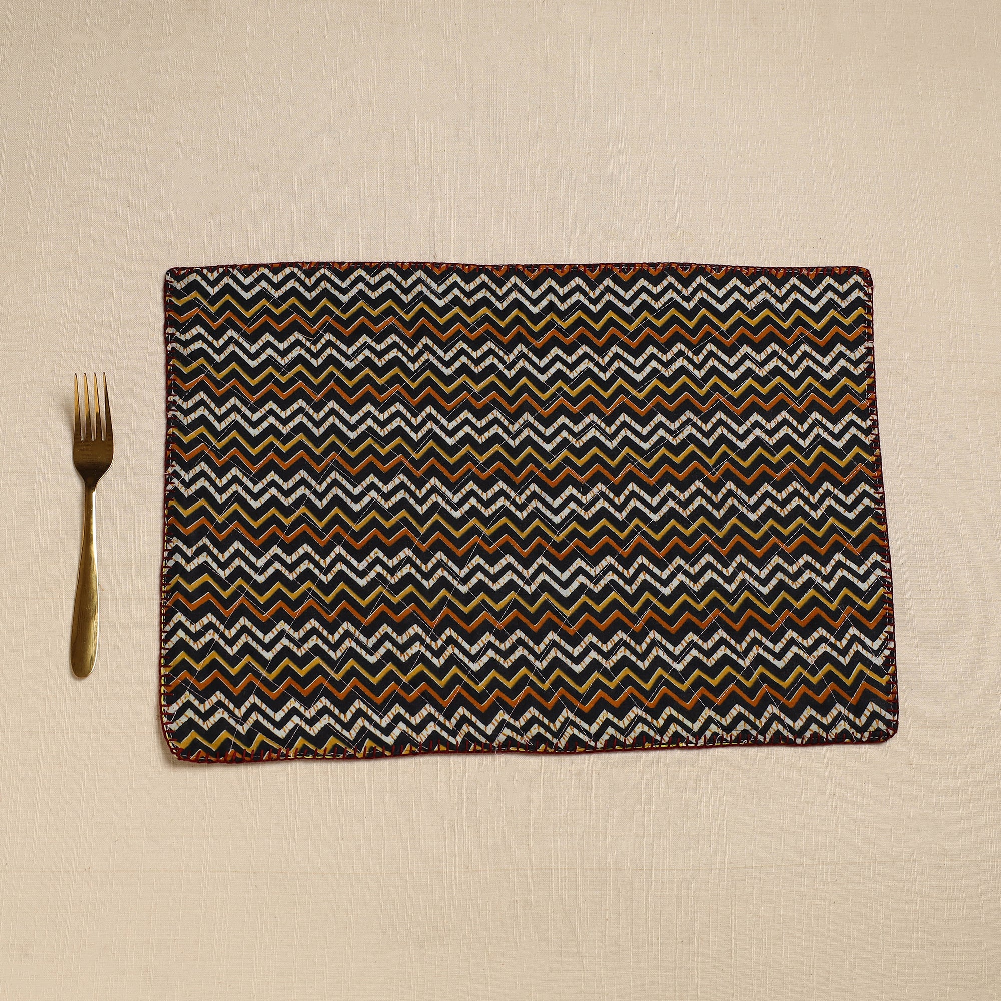 Multicolor Hand Embroidered Floral Cotton Reversible Table Mat