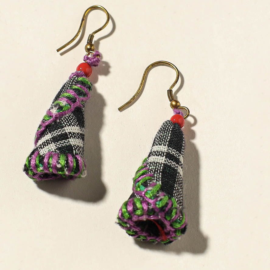  Hand Embroidered Gamcha Fabart Earrings by Rangila Dhaga 