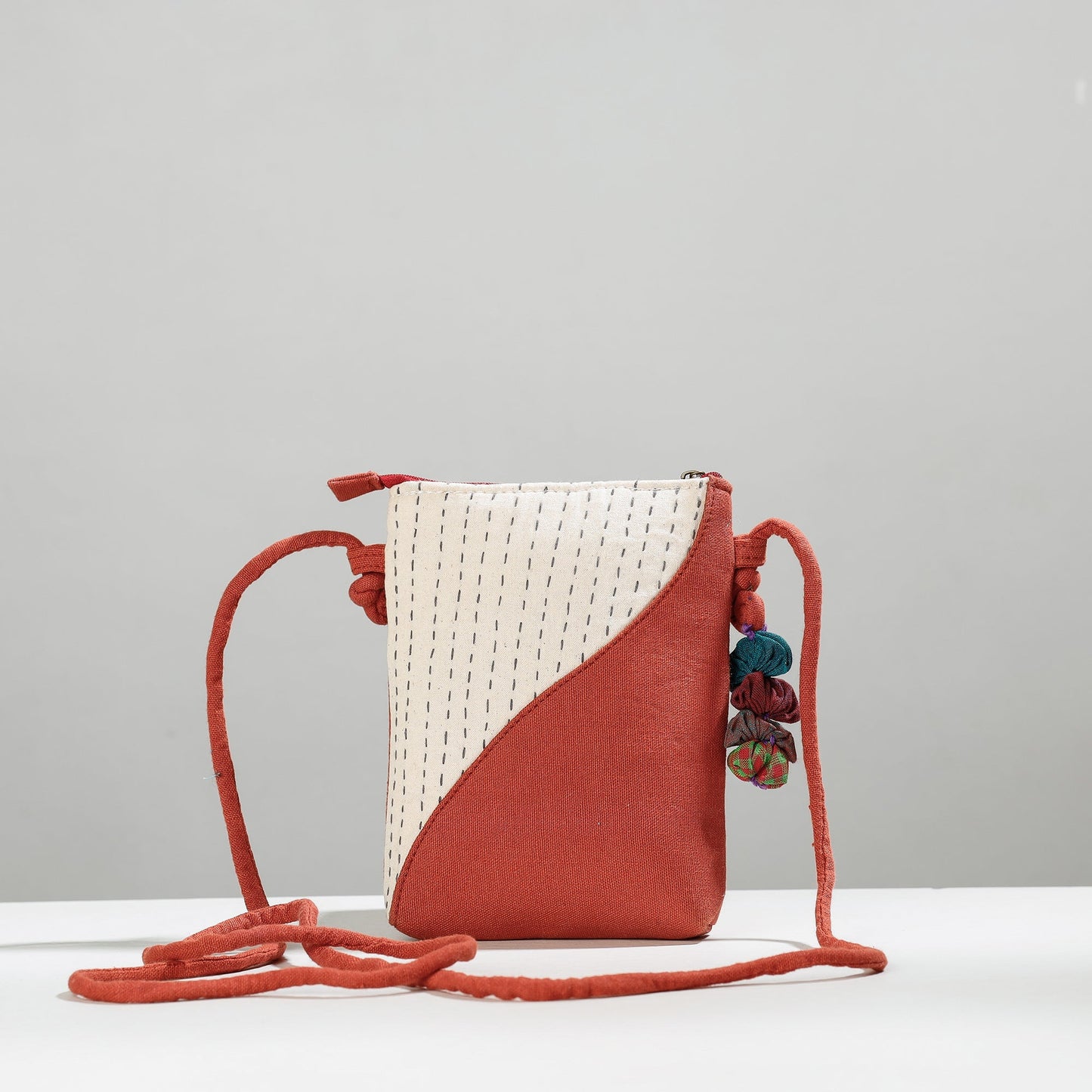 Multicolor Gamcha Fabric Hand Embroidered Sling Bag