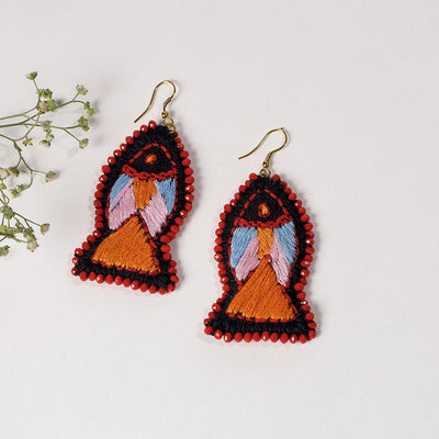 Hand Embroidery Fabart Beadwork Earrings by Rangila Dhaga