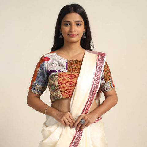 Buy Hand Embroidery Kantha Stitch Blouse Piece 