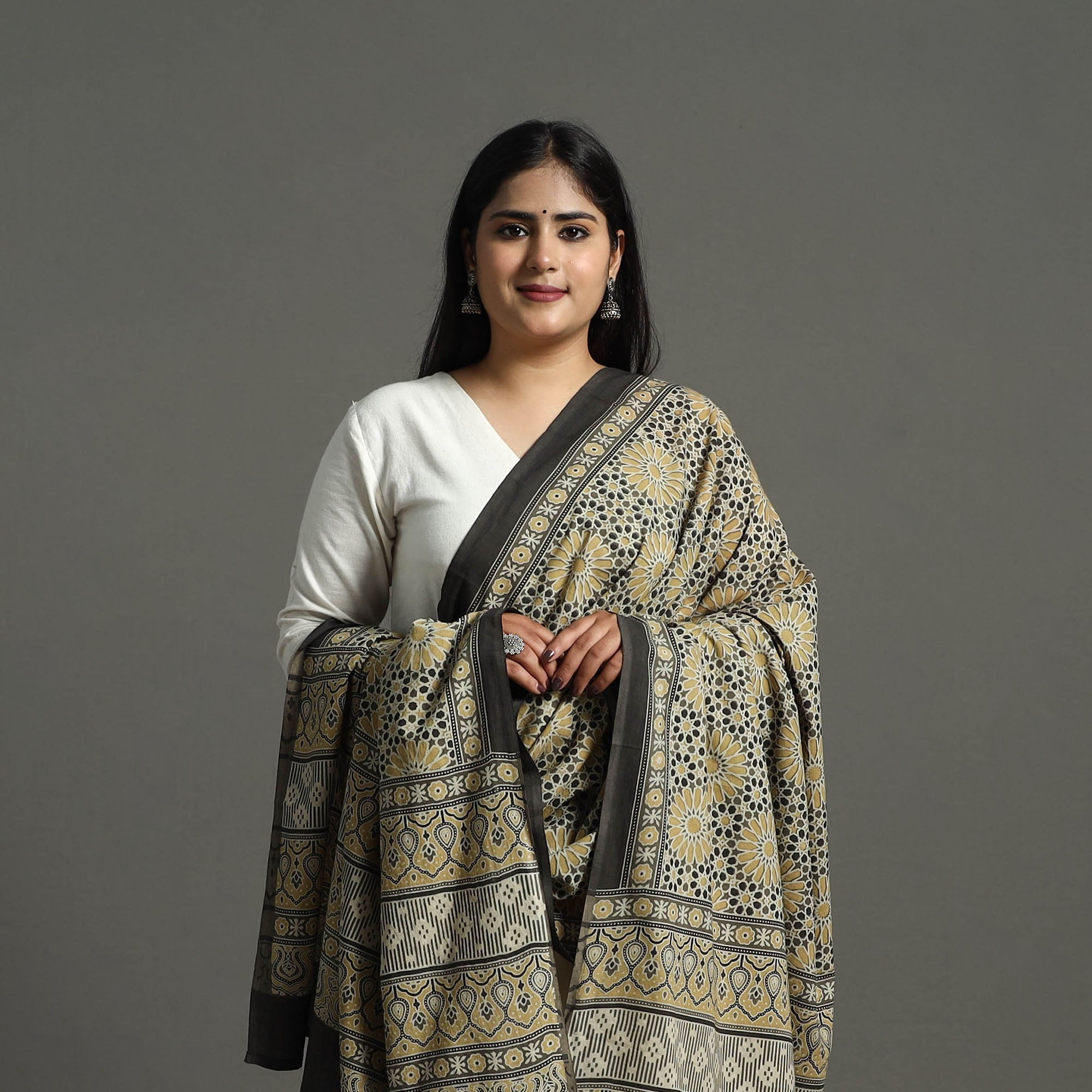 Hand Block Printed Cotton Ajrakh Dupatta