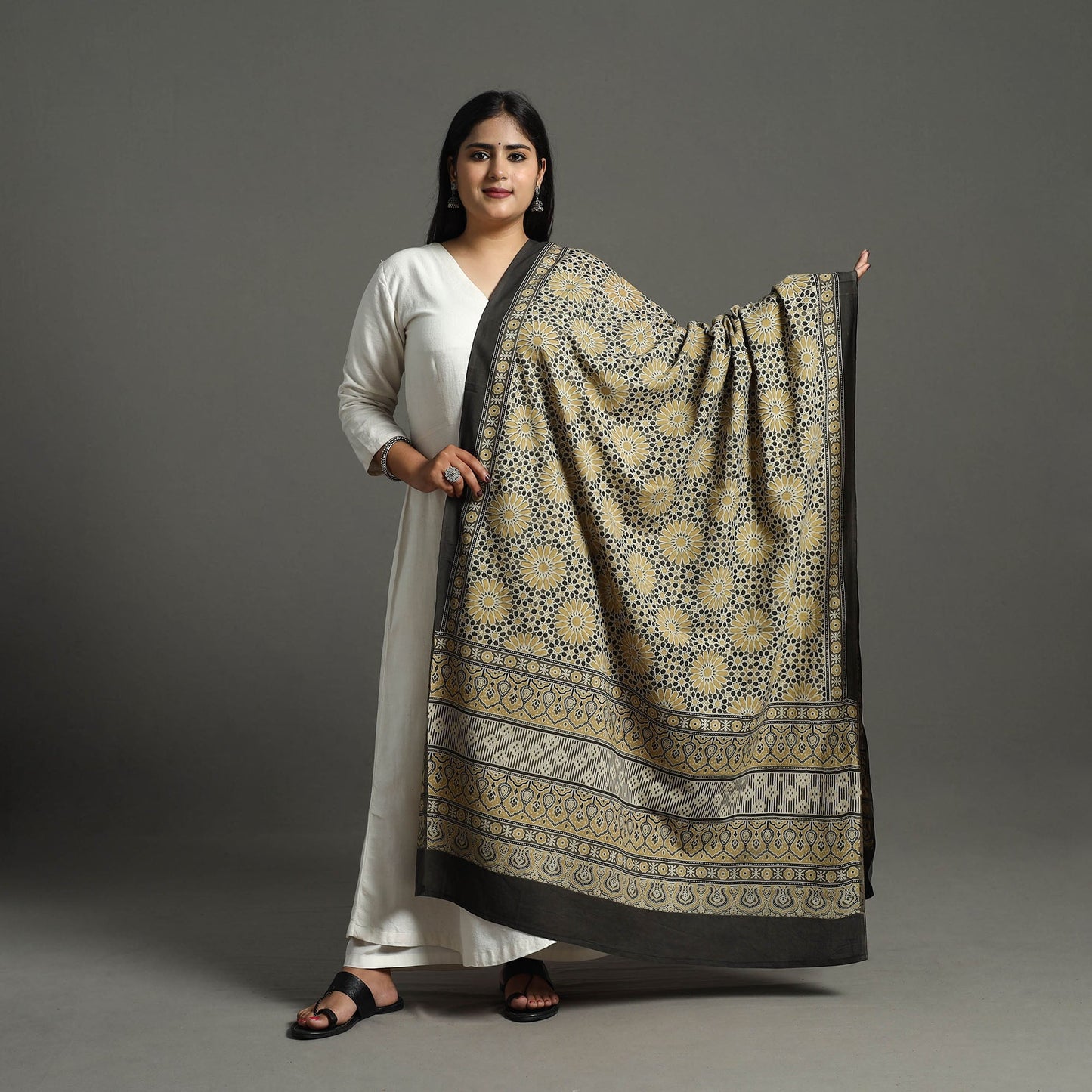Hand Block Printed Cotton Ajrakh Dupatta